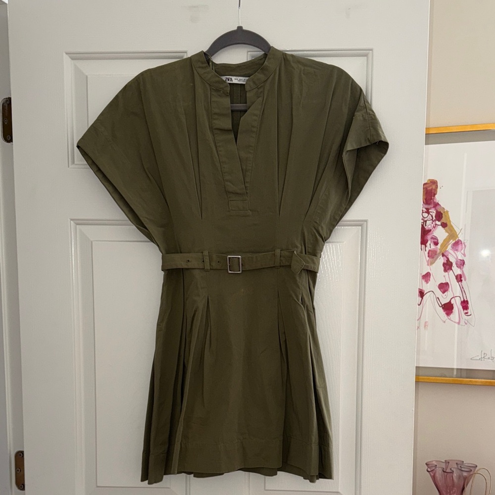 Zara Khaki Belted Dress